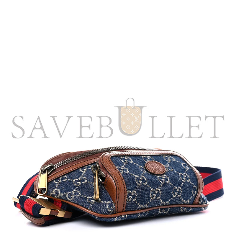 GUCCI DENIM EMBROIDERED PATCHWORK WITH LEATHER TRIM FANNY PACK BLUE 682933 (23*12*2.5cm)